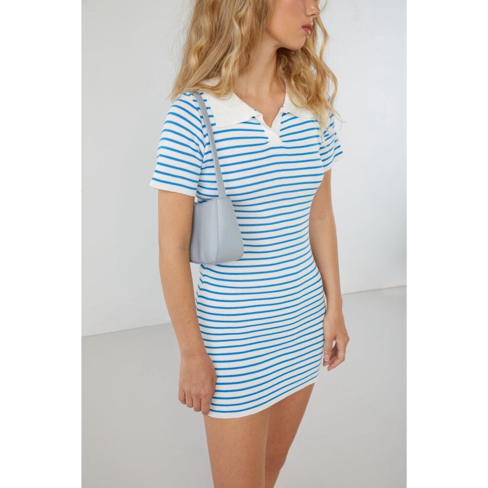 Oak + Fort Blue White Striped Collared Mini Dress Small S Nautical Coastal